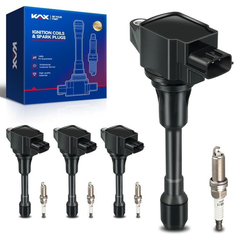 KAX OEM Performance Set of 4 UF549 Ignition Coils & Double Iridium Spark Plug Compatible with Nissan Altima Rogue Sentra Versa Versa Note Rogue Select NV200 Cube Suzuki - Image 1